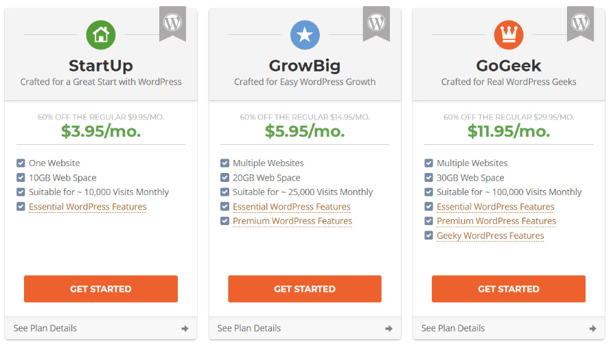 siteground wordpress hosting plans